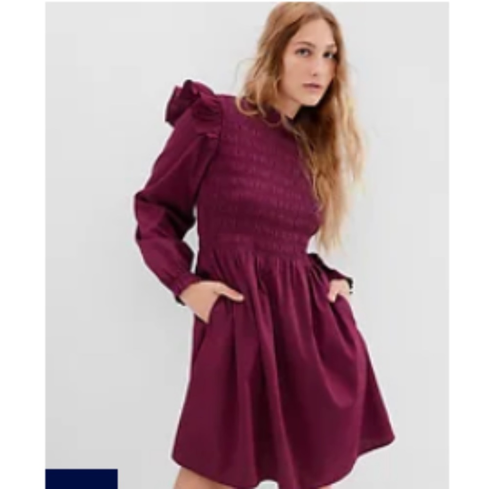 Smocked Ruffle Long Sleeve Mini Dress
